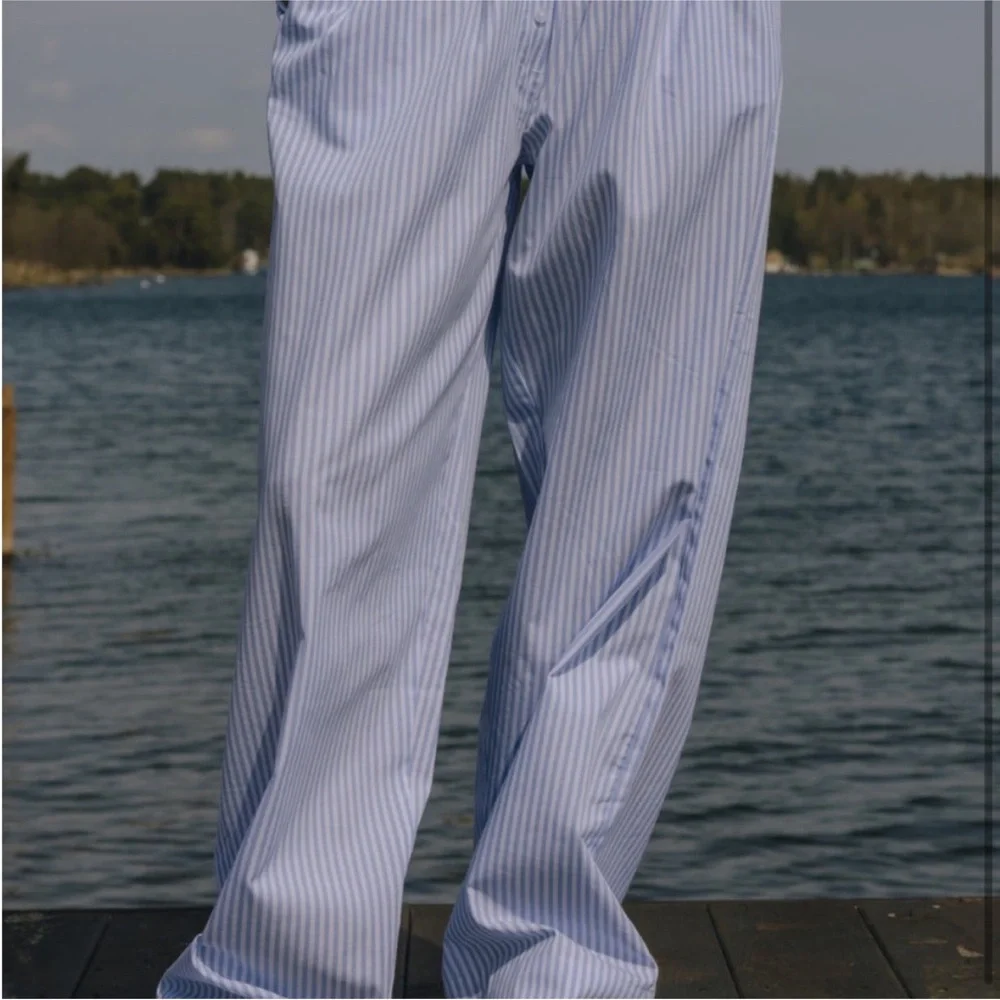 Daily Drills Blue and White Striped double layered Pointelle pants - Picture 1 of 4